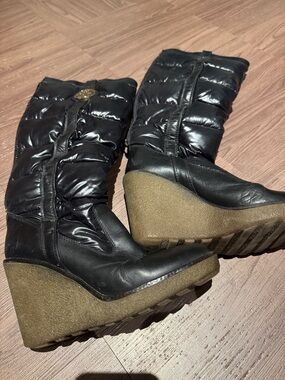 Moncler Women's Black Wedge Winter Boots